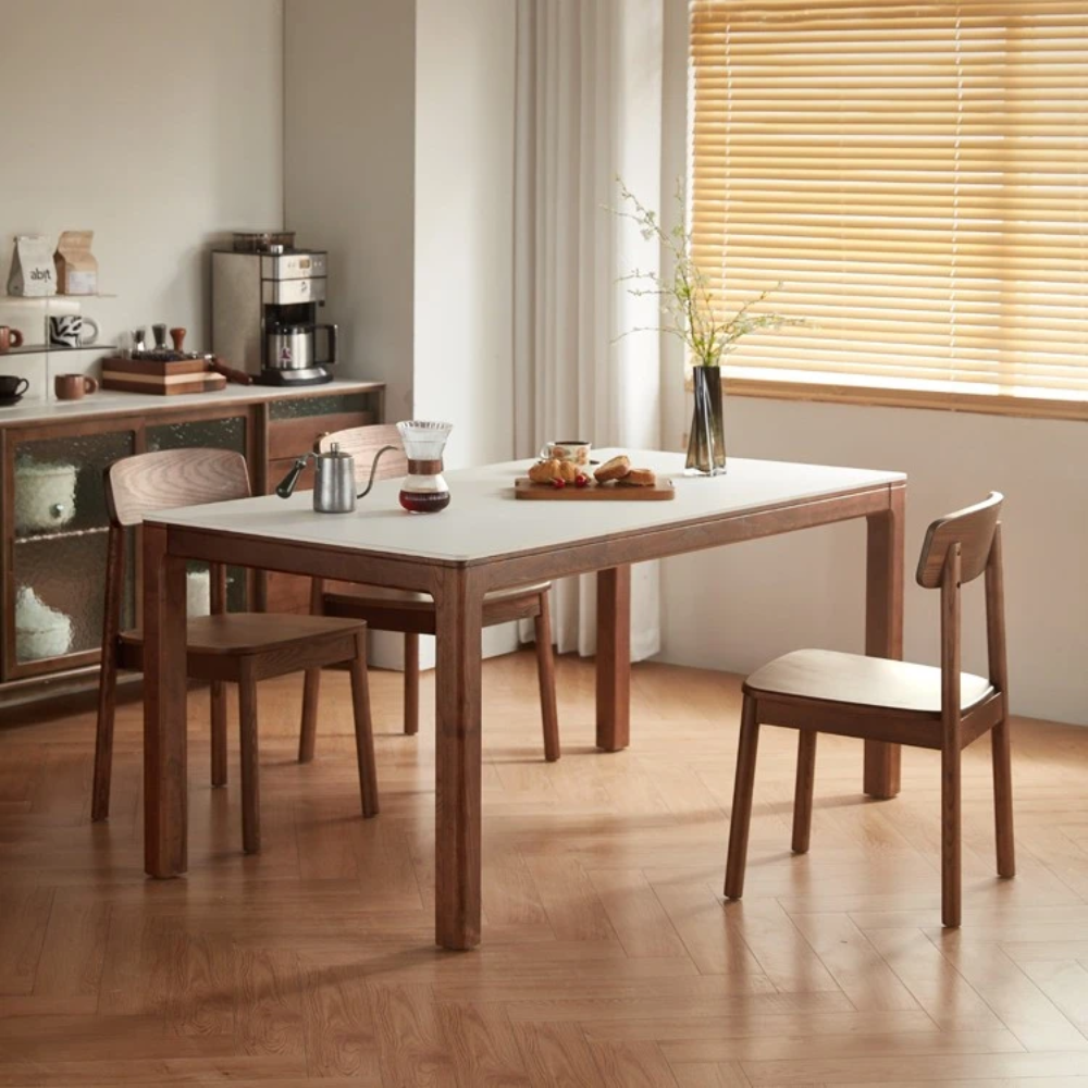 Bộ Bàn Ăn Gỗ Tự Nhiên Mặt Đá Tự Nhiên Sang Trọng